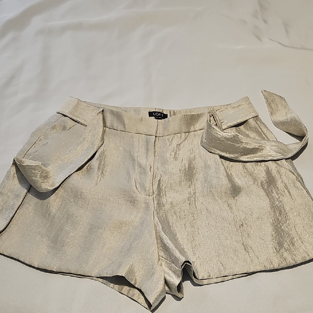 LOFT Champagne Gold Dress Shorts - Picture 3 of 8